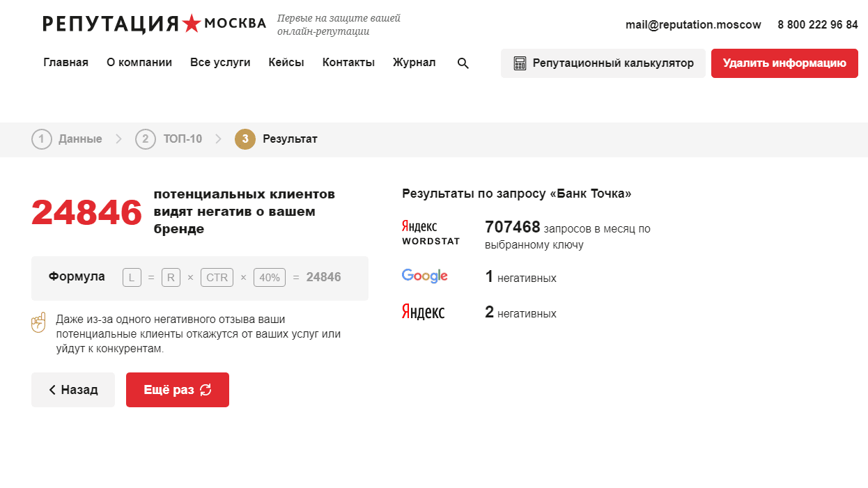 Анализ репутации в интернете