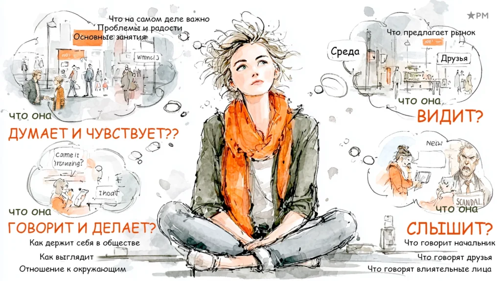 Карта эмпатии поможет понять эмоциональное состояние и мотивацию покупателя Пример карты эмпатии для понимания потребностей клиента при анализе ЦА