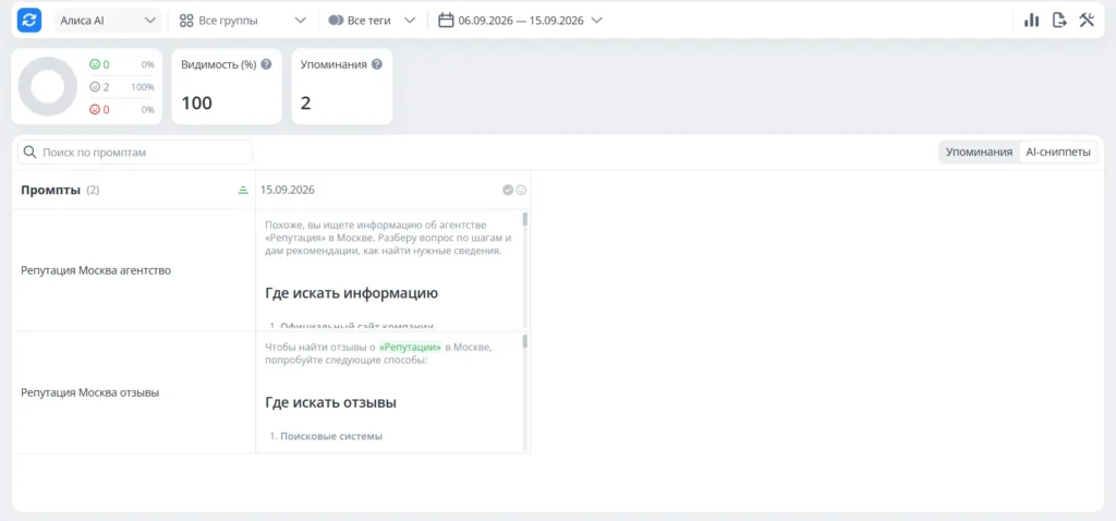 AI-трекер в Топвизоре для отслеживания упоминаний бренда и видимости в нейроответах