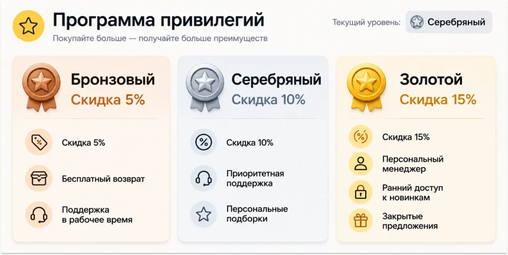 Так могут быть устроены уровни привилегий для постоянных клиентов Сервисные уровни для клиентов