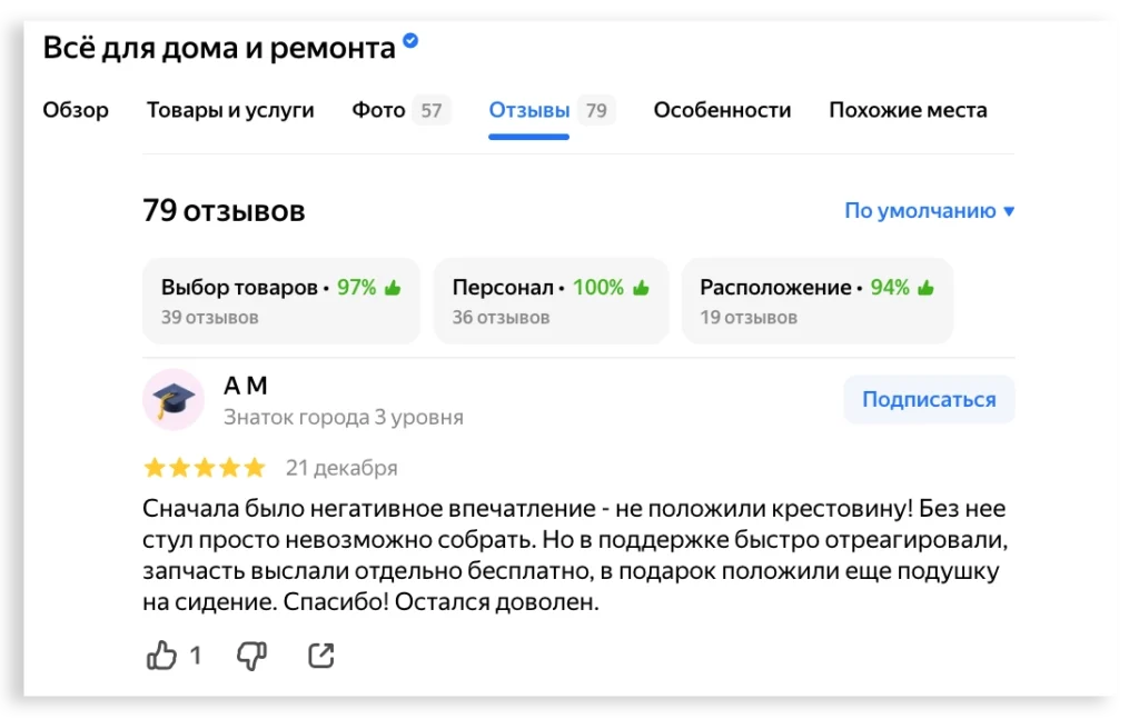 Карточка в Яндекс Картах: отзывы и пример, как бизнес решает проблему