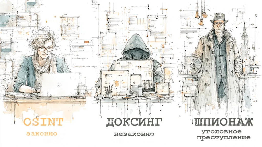 В отличие от шпионажа и доксинга, OSINT - законная технология OSINT, доксинг и шпионаж: ключевые различия