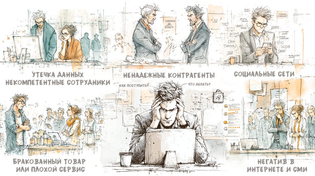 Основные причины репутационных кризисов Причины репутационных рисков: утечка данных, ненадежные контрагенты, негатив в соцсетях и другие факторы