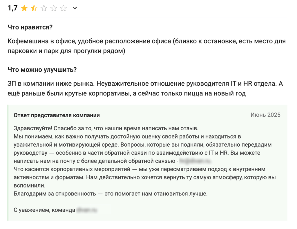 Пример корректного ответа работодателя на негативный отзыв сотрудника Негативный отзыв работника с критикой зарплаты и руководства и пример правильного ответа работодателя